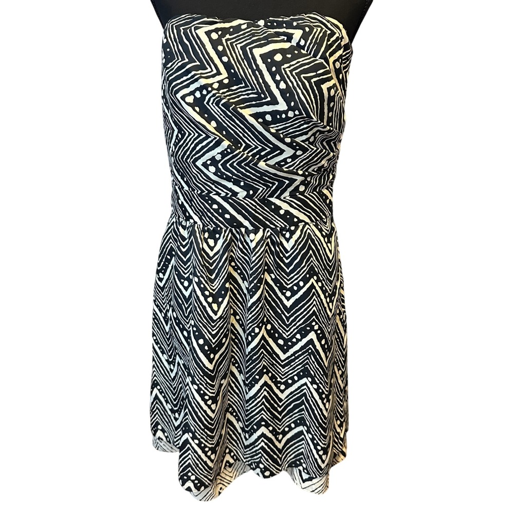 The Limited Black White‎ Zigzag Print Strapless Dress Size 12 Chevron